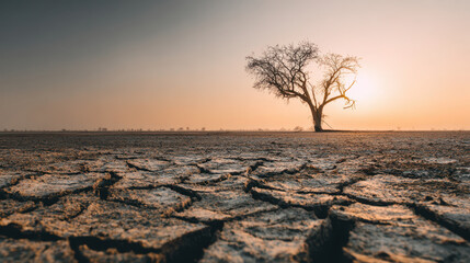 Dying tree in arid landscape drought conditions nature photography warm light wide angle environmental impact