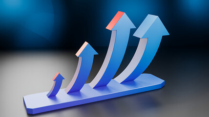 Dynamic 3D Blue Arrows Graph Symbolizing Business Growth, Success, and Positive Financial Progress.