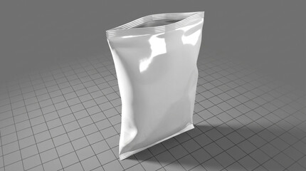 Blank White Flexible Pouch Packaging on Grid Background image photo