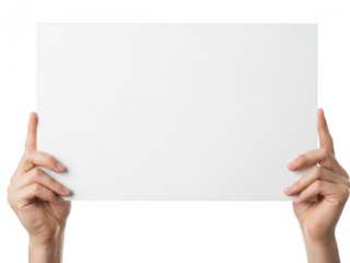 Hands holding blank paper isolated on transparent background