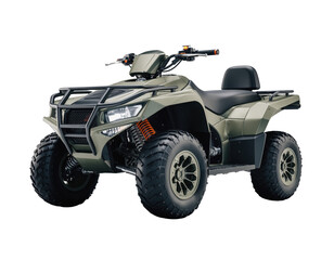 Rugged all terrain vehicle ATV with sleek design, featuring large tires and sturdy frame, ideal for off road adventures. ATV is equipped with comfortable seat and handlebars for easy