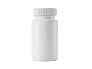 Empty white pill bottle isolated on transparent background