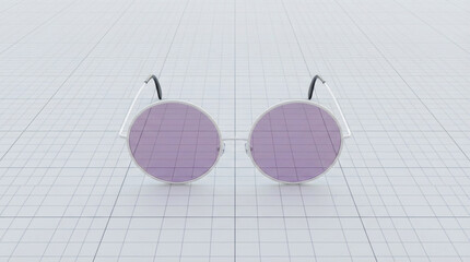Round Purple Lens Sunglasses with Silver Metal Frame on Grid Background lenses