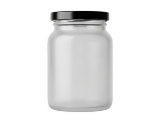 Frosted glass jar with black lid isolated on transparent background