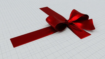 Shiny Red Ribbon Tied into a Bow on a White Grid Surface gift wrapping celebration
