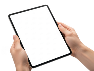 Hands holding a tablet isolated on transparent background