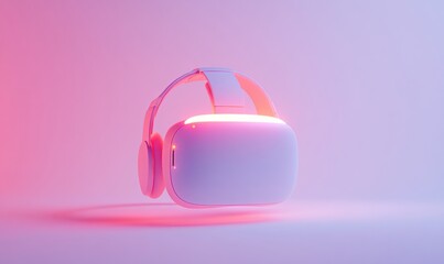 Virtual reality headset floating in abstract light pink and blue environment