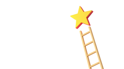 Wooden ladder with bright star, 3d illustration, success concept