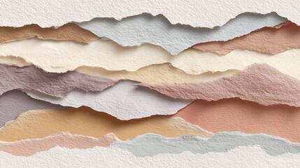 Layered paper texture showcases various colors and patterns in an abstract design for modern art or craft projects