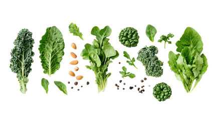 Fresh green vegetables, healthy food, isolated on transparent background