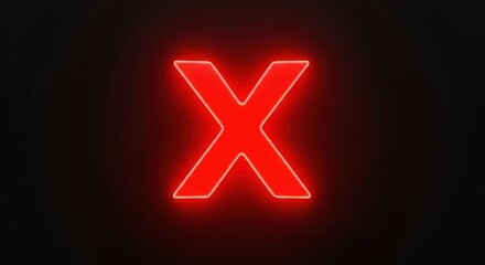 Neon Red X Sign Glowing Brightly in a Dark Background