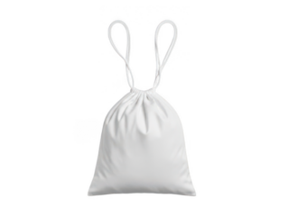 White fabric drawstring bag isolated on transparent background