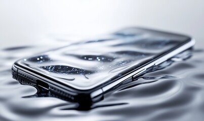 Waterproof smartphone floating on water surface reflective mobile technology