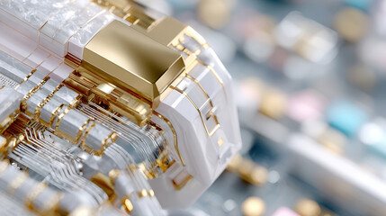 Cybersecurity robot programming in machine chaos: intricate circuitry and technology focus