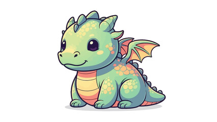 Obraz premium Cute Little Green Dragon Vector Illustration with Wings and Friendly Smile