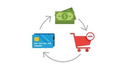 Money Flow and E-commerce Transaction Cycle Infographic Vector Illustration