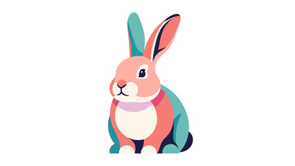 Colorful Pink and Teal Rabbit Bunny Character Design in Minimalist Vector Style
