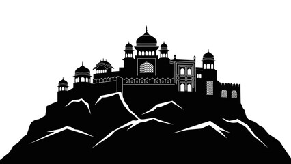 Ancient architecture stands atop a mountain with domes and towers. © SiyamolHasan