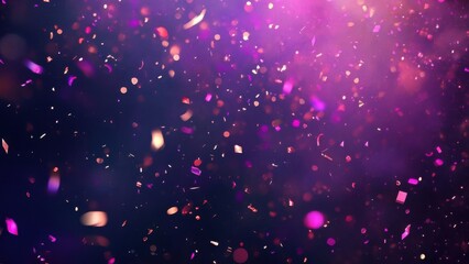 Vibrant purple particles dance in the dark atmosphere, illuminated by a radiant light from above