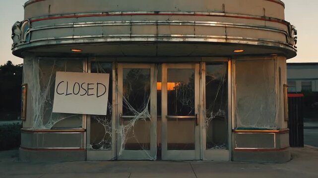 Cinema theater closed. Bankruptcy.