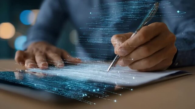 Medium shot of a professional utilizing tabletbased signature verification technology with layered encryption ensuring document integrity and compliance