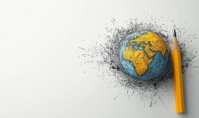World globe sketch drawing with pencil creative concept illustration