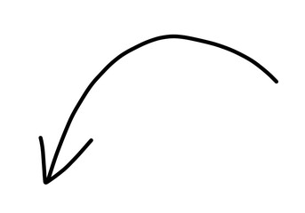 Flecha curva negra dibujada a mano con bucle apuntando