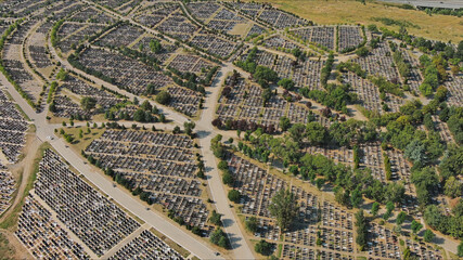 Densely packed cemetery graveyard
