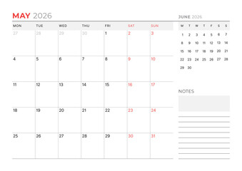 May 2026 Monthly Calendar Template for Planning and Organization improves time-blocking and weekly productivity using editable minimalist layout. Week starts on Sunday. Useful for business