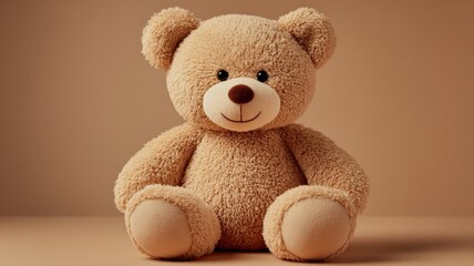 Obraz premium Teddy Bear Isolated on Beige Background, Children's Toy, Cute and Cuddly Design Element