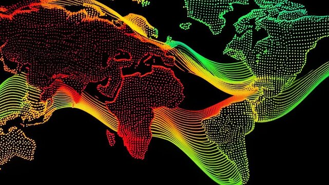 Dynamic visualization of IP address allocation on a transparent screen with flowing data streams emphasizing efficiency and fluidity in network management.