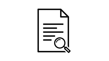 Document analysis and review with a magnifying glass icon, representing research and investigation