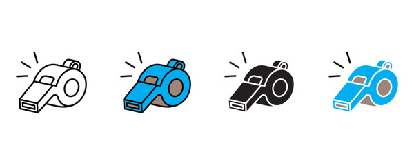 Whistles with motion line icon set vector on white background. signal, alert, sports, referee, coach symbol. vector illustration.