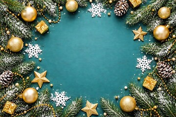 Christmas decorations on green background