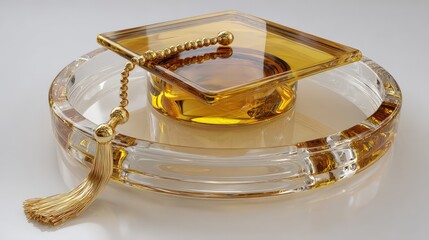 A crystal-clear graduation cap trophy with a golden tassel, symbolizing academic achievement and success.