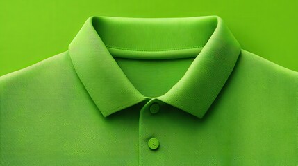 A vibrant green polo shirt with a textured collar, showcasing a seamless blend of color and design, emphasizing modern fashion aesthetics.
