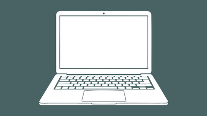 Minimalist design of a modern laptop with a blank screen on a dark green background, ideal for showcasing technology, online education, or digital marketing themes.