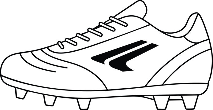 High-quality black and white illustration of a sleek soccer cleat showcasing its dynamic design, perfect for sports gear advertisements and athletic-themed projects.
