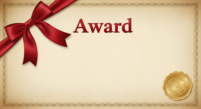 A prestigious award certificate with a red ribbon and gold seal presented on a textured parchment background