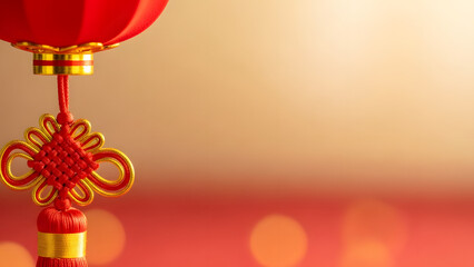 Chinese New Year Lantern and Knot Decoration with Bokeh Background.
