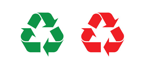 Recycling symbols in green and red on a white background