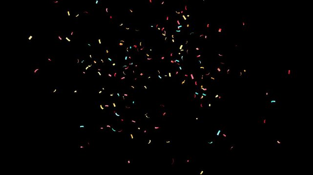 Colorful Confetti Celebration Falling On black background. Gold Confetti Particles failing animation for overlay. 3D exploding confetti effect 