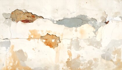 A weathered wall with peeling paint, revealing patches of rough texture and faded colors