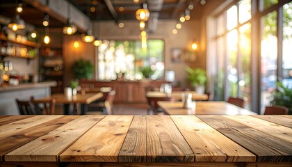 A cozy, well-lit cafe interior featuring wooden tables and vibrant greenery welcoming patrons