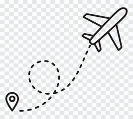 Airplane Route Icon with Dotted Line &ndash; Travel Flight Path Illustration Minimal Airplane Travel Path Icon with Location Pins
