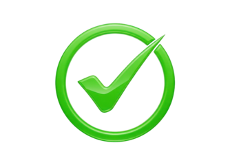 Bright green check mark icon inside a circular ring representing positive confirmation and approval