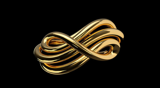 Luxury gold infinity knot sculpture shiny metallic loop art elegant abstract ornament bright reflection smooth surface modern design