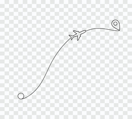 Minimalist Airplane Travel Route with Location Pin Air Travel Route Illustration &ndash; Plane Path Between Two Locations