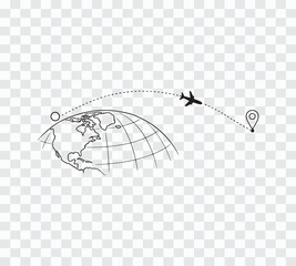 Global Flight Path with Airplane and Destination Pin