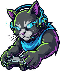 Minimal animal gaming logo of a cat in flat vector style